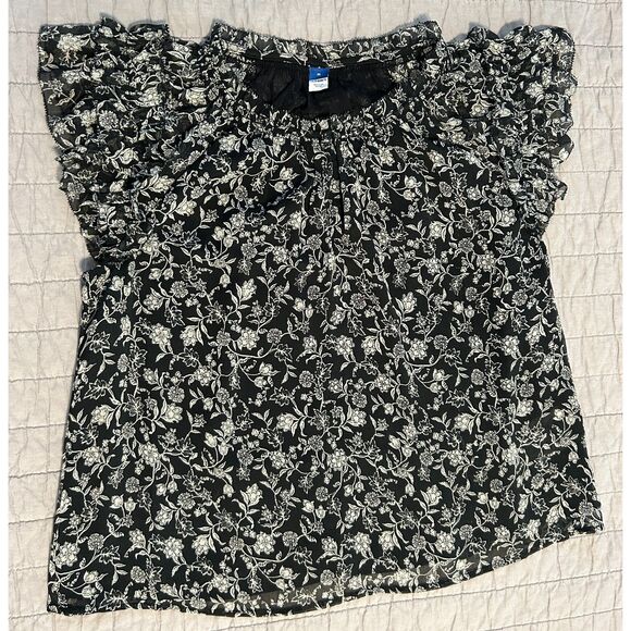Old Navy Women's Ruffle-Trim Smocked Top Black Ditsy Floral Size Medium - Picture 1 of 6